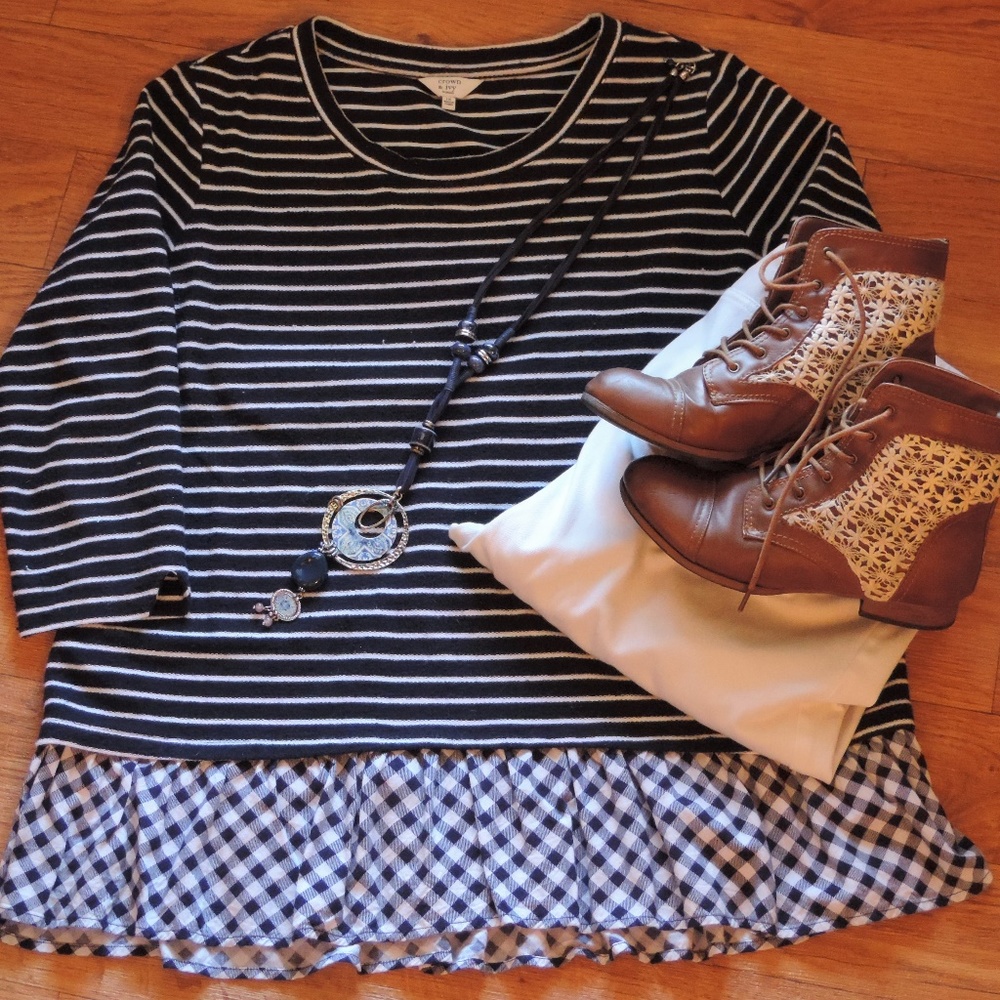 Striped Sweater w/ Gingham Peplum